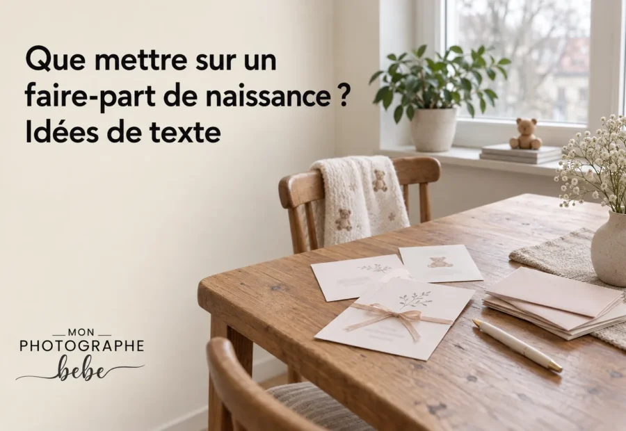 Cartes et enveloppes posées sur une table en bois avec une plume, une plante et des décorations près d’une fenêtre.